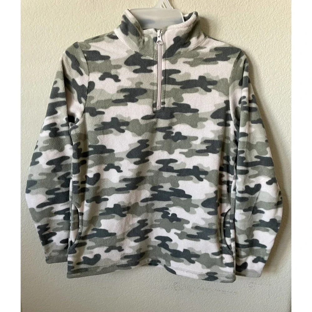 The Children’s Place Camo Long Sleeve Fleece 1/2 Zip Fleece Pullover Top Size 10